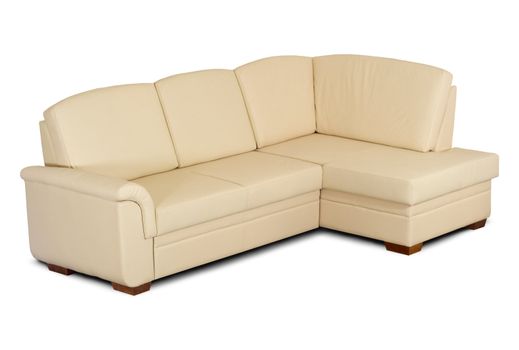 Bright leather sofa isolated on a white background.