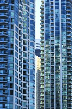 Tall condominium or apartment buildings in the city