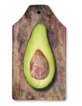 Avocado cut on wooden table, clipping path.