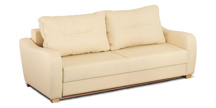 A small bright leather sofa isolated on a white background.