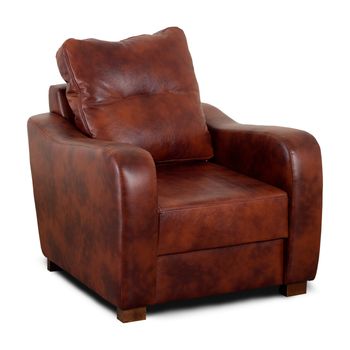 Brown leather armchair isolated on a white background.