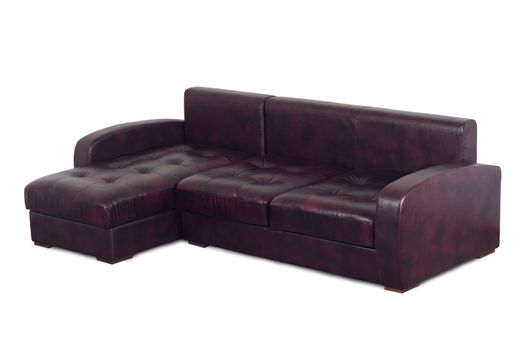 Purple leather sofa with isolated on a white background.