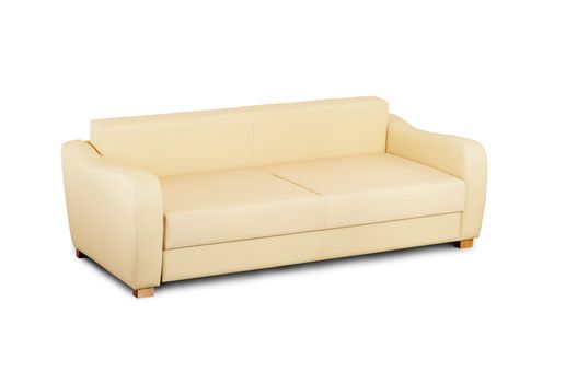 Bright leather sofa isolated on a white background.