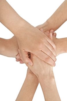 Female hands joined together, isolated on white.