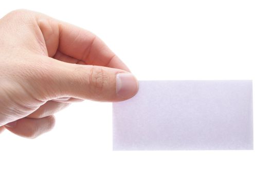 hand and blank or empty paper with copyspace for text message