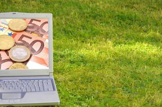 laptop and money showing electronic business or ecommerce concept