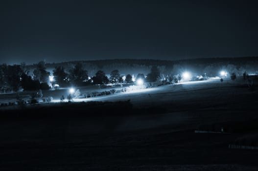 park at night with lights nature and trees