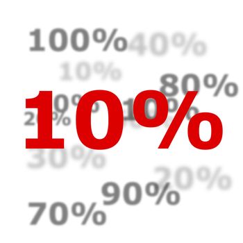 10 percent discount or sale concept with red number
