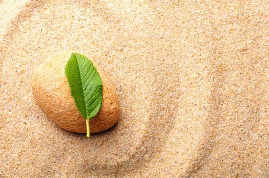 zen or spa concept with stone leaf and sand