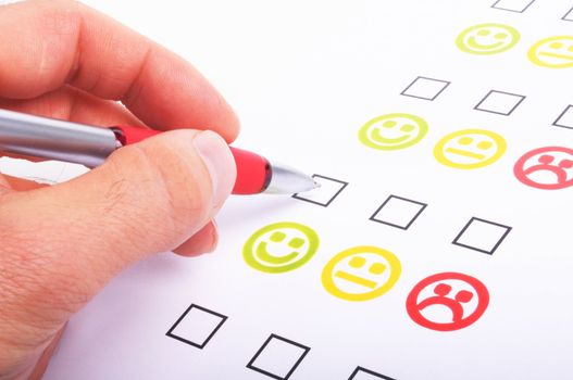 marketing interview with checkbox or tickbox and smilie