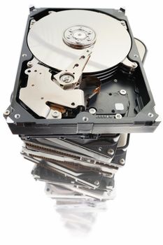 Pile of hard discs on the white background