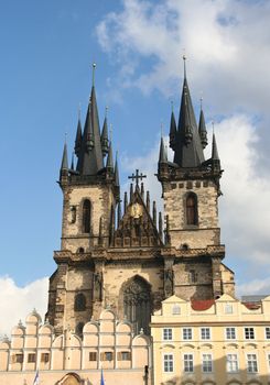 Famous Tyn Cathedral on Prague Town Square