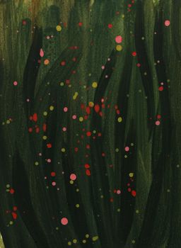 dark green abstract watercolor background with red, yellow and pink splashed splashed, hand painted (self made)