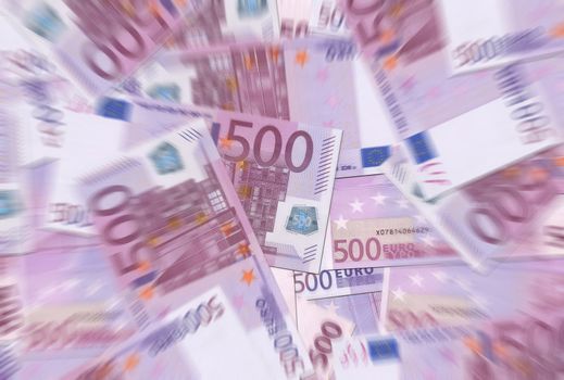 500 Euro notes background texture - mingled pile - blured, center focused