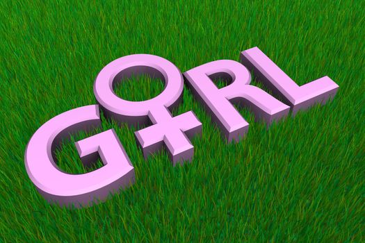 pink word girl with female gender symbol on grass