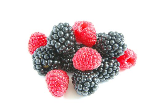 blackberry and raspberry on  white isolated background
