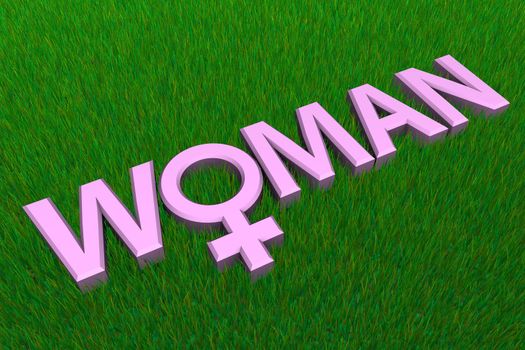 pink word woman with female gender symbol on grass