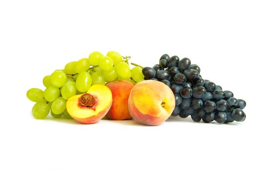 Grape and peach isolated on a white background