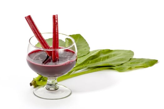 Fresh spinach  and beetroot juice isolated white background
