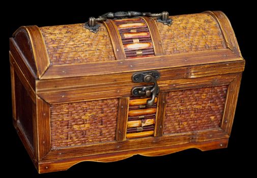 Wooden ancient chest on the black background