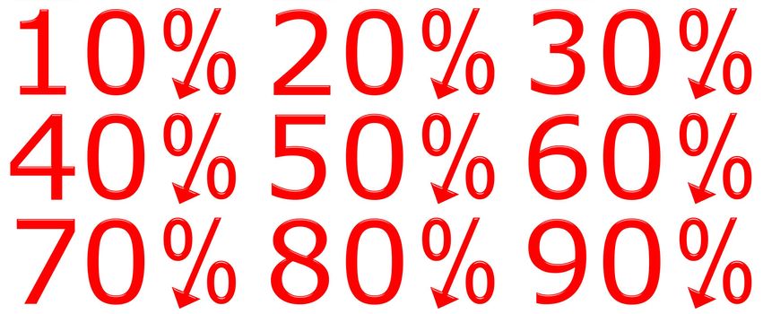 3d discount percentages isolated in white