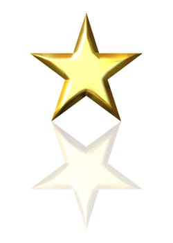 3d golden star with reflection isolated in white