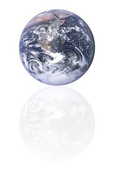 Planet earth with reflection isolated in white