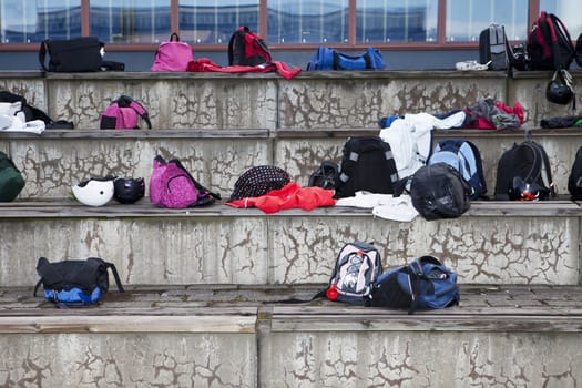 Sport Bags in stairs