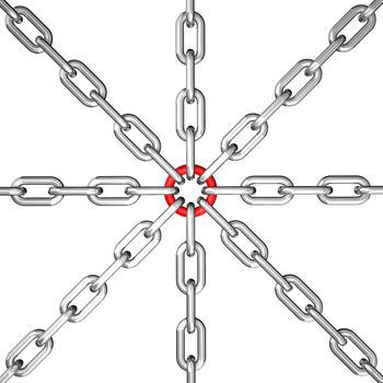 3d illustration of a crossing silver chain - conceptual image