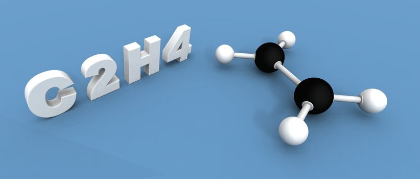 a 3d render of a ethylene molecule