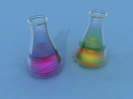 a 3d render of a chemistry flasks