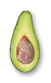 Avocado cut on a half, isolated, clipping path.