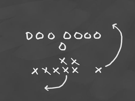 Football team play drawn on a chalkboard