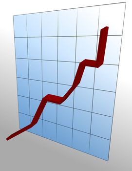 Illustration of a 3D ascending bar against a blue graph