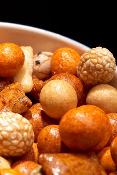 Assorted japanese rice crackers in a bowl