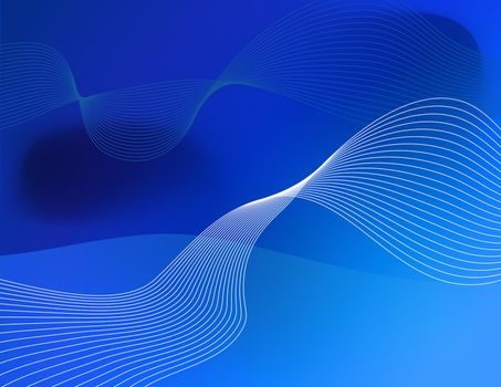 Abstract illustration in blue with wavy white lines