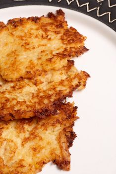 Plate with freshly fried latkes, traditional jewish food