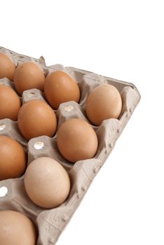 Box of eggs isolated on white background.