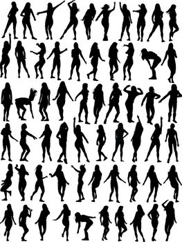 Big collection of Dancing woman. Sixty silhouettes