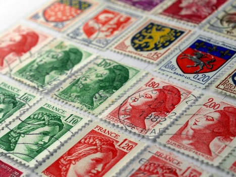 Range of French postage stamps