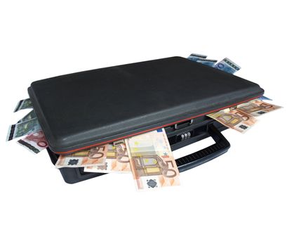 Suitcase with euro banknotes money