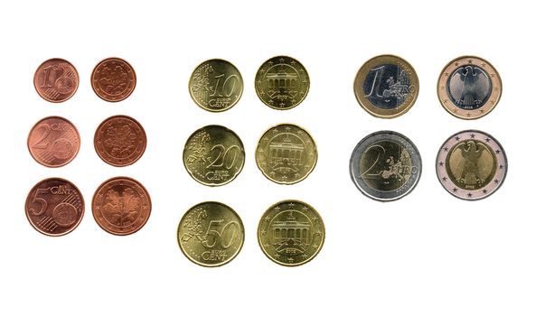 Full range of euro coins money