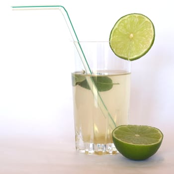 Cocktail mixed alcoholic drink with lime and peppermint