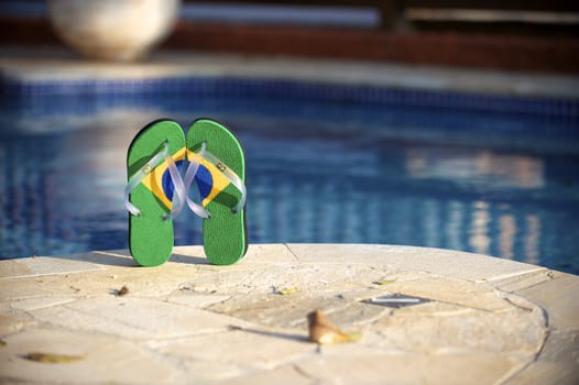 Brazilian flipflop in a swimming pool in Ilhabela, Sao Paulo, Brazil