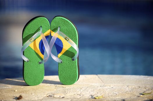 Brazilian flipflop in a swimming pool in Ilhabela, Sao Paulo, Brazil