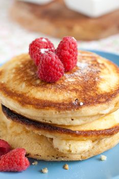 Delicious freshly baked stack of american pancakes