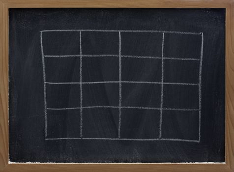 blank table sketched with white chalk on blackboard with eraser smudges