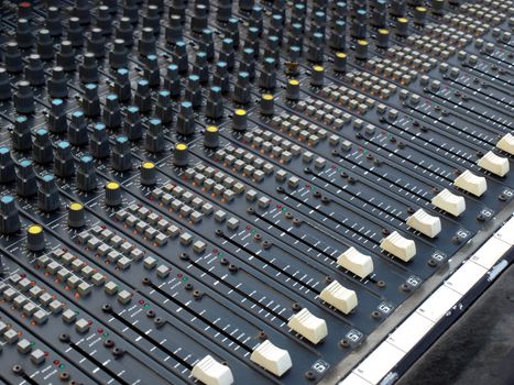 Detail of a soundboard mixer electronic device