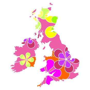 UK and Ireland map with psychedelic background