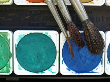 Painting tools colour palette and brushes